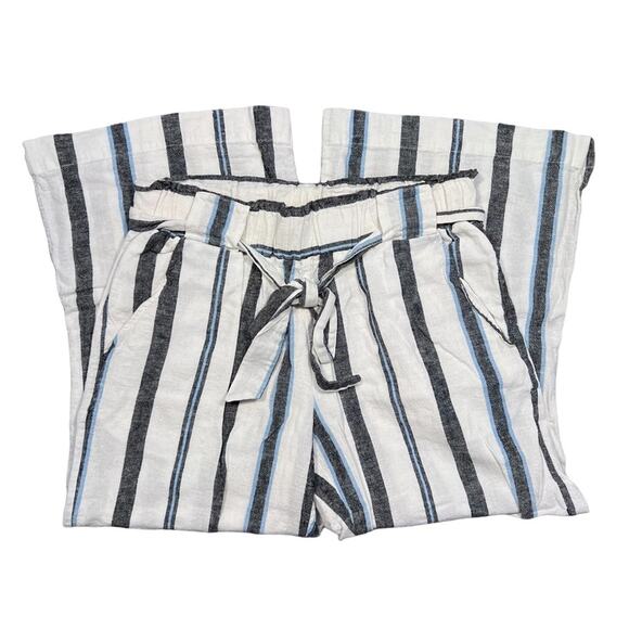Indigo Rein White Gray Blue Striped High Rise Belted Wide Leg Linen Pants Large - Picture 1 of 8